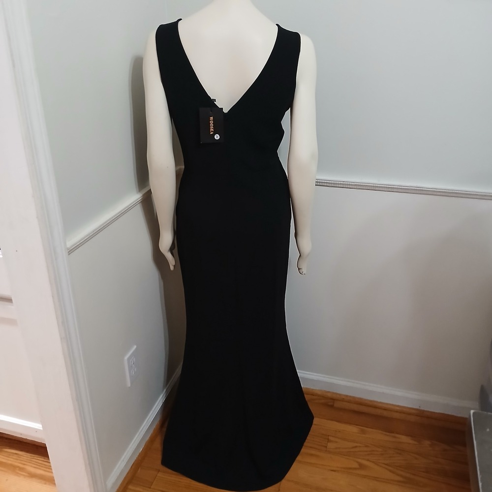 WOOSEA Women Black V Neck Sleeveless Slit Ruched Evening Gown Dress XXL NEW - Picture 4 of 7